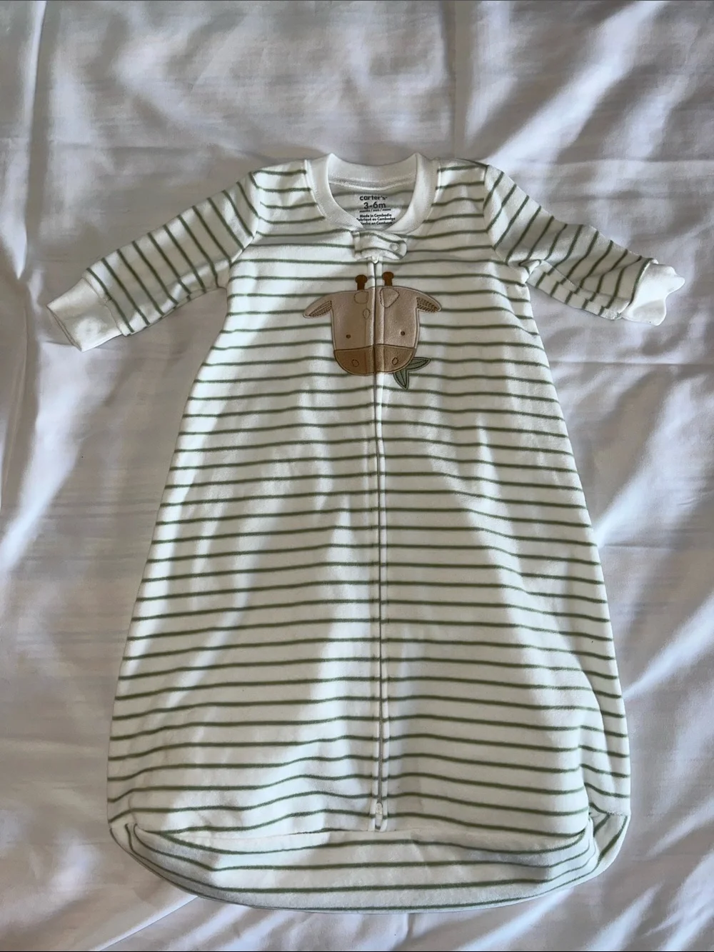 Carter's White and Green Striped Giraffe Sleep Sack